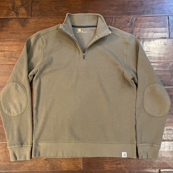 Carhartt Men's Brown 1/4 Zip L/S Mock-Neck Pullover Cotton Sweater Size Medium - Picture 1 of 8